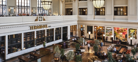 view of the great hall from the second floor