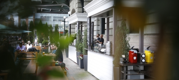 Plaza Beer Garden Union Station in downtown Denver, Co.