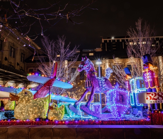 The holiday light display at Denver Union station
