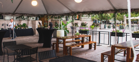 Under the event tent at Denver Union Station