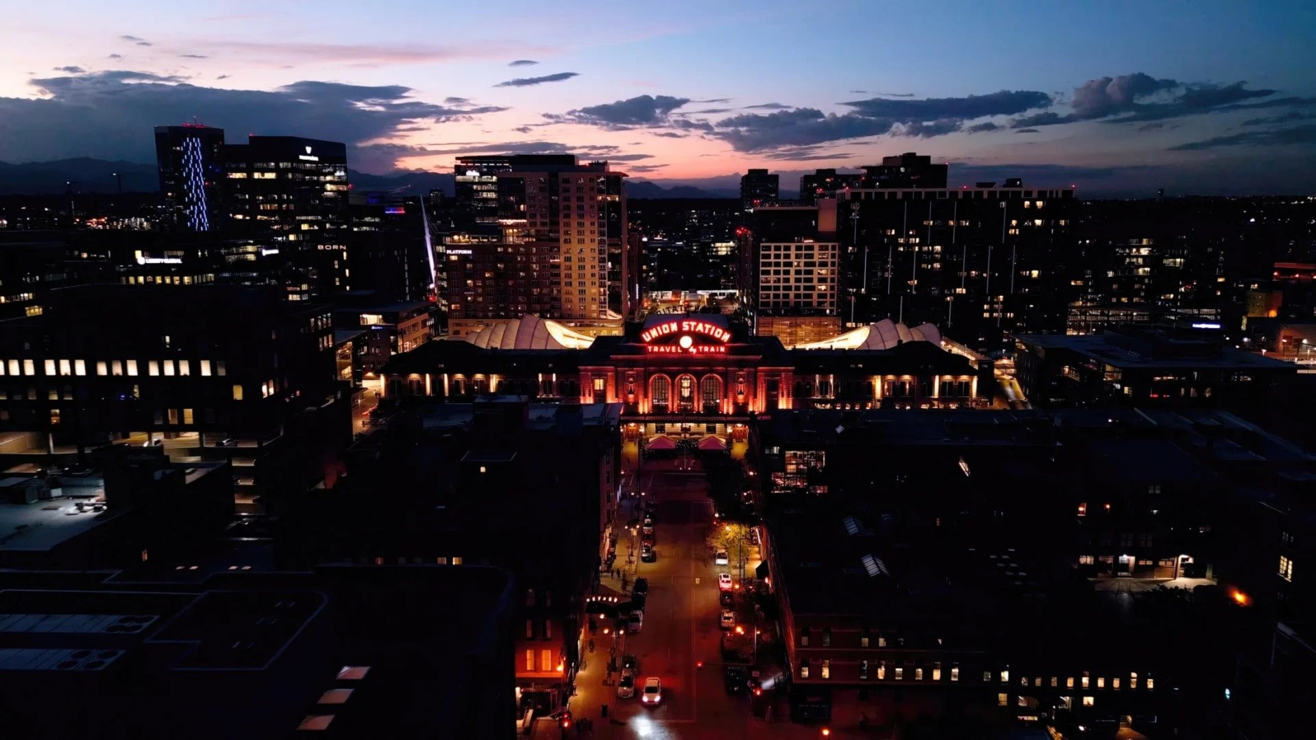 Denver Union Station at night