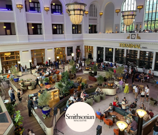 Over head view of the interior of denver union station