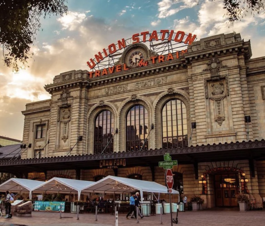 outdoor views of denver union station on a cloudy day