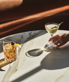 two drinks sitting on a table