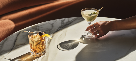 two drinks sitting on a table