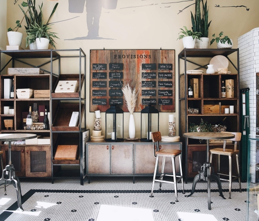 Seating area at Mercantile Dining & Provision at Union Station in Denver, Colorado.